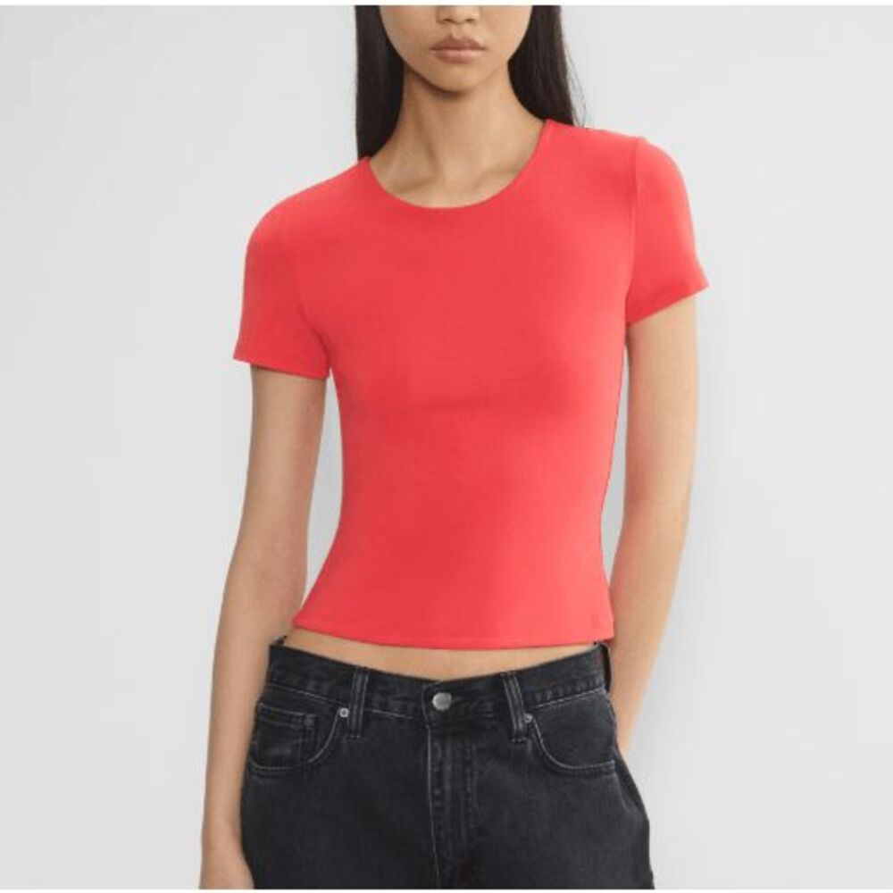 Aritzia Original Contour Crew Neck second skin Fitted T Shirt orange L NEW